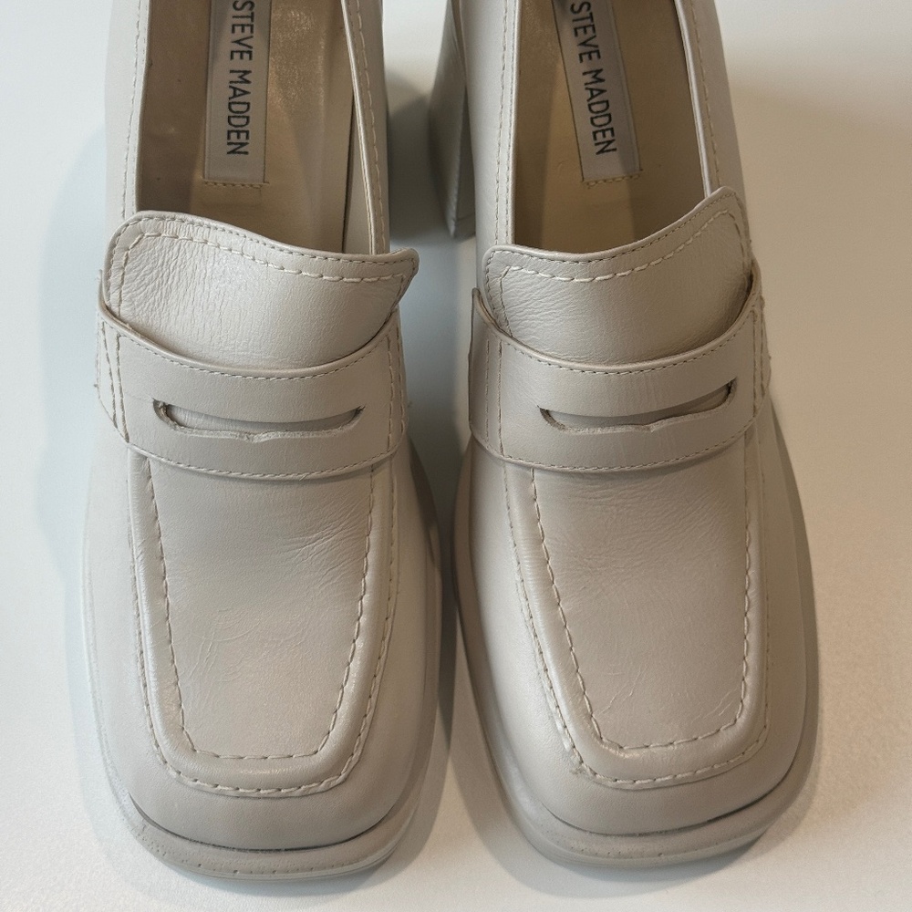 Steve Madden Fulfill Y2K Platform Leather Loafers Bone Chunky Retro 8.5